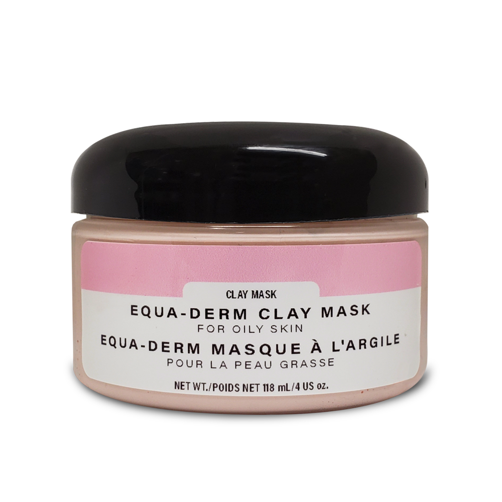 a container of equa-derm clay mask with a black cover