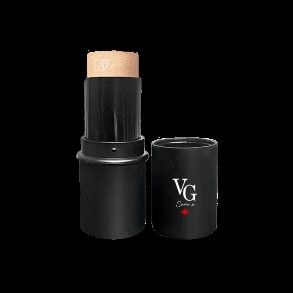 A highlighter stick in a black container with logo VG Sara x