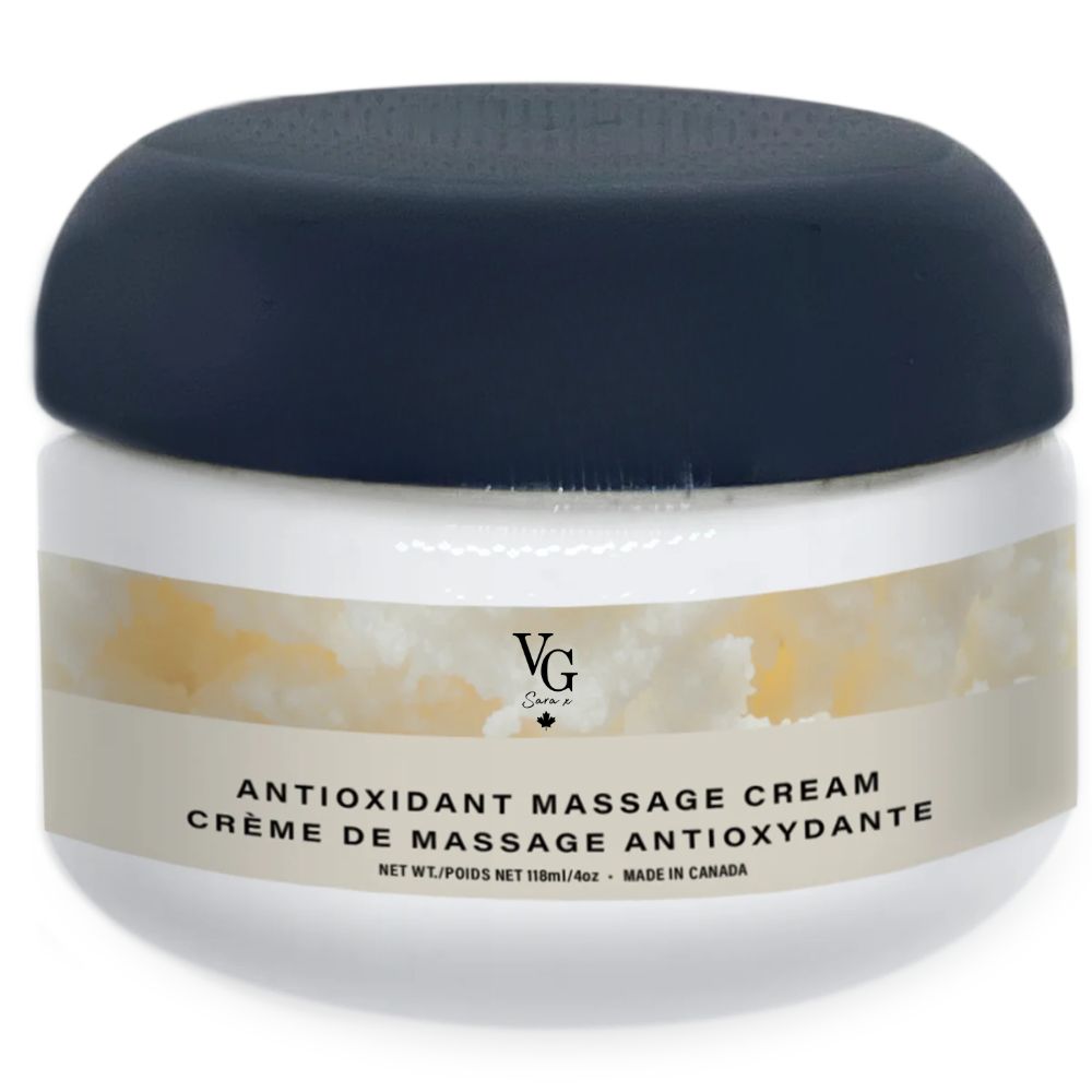 container the antioxidante cream with a black cover and a logo VG sara x