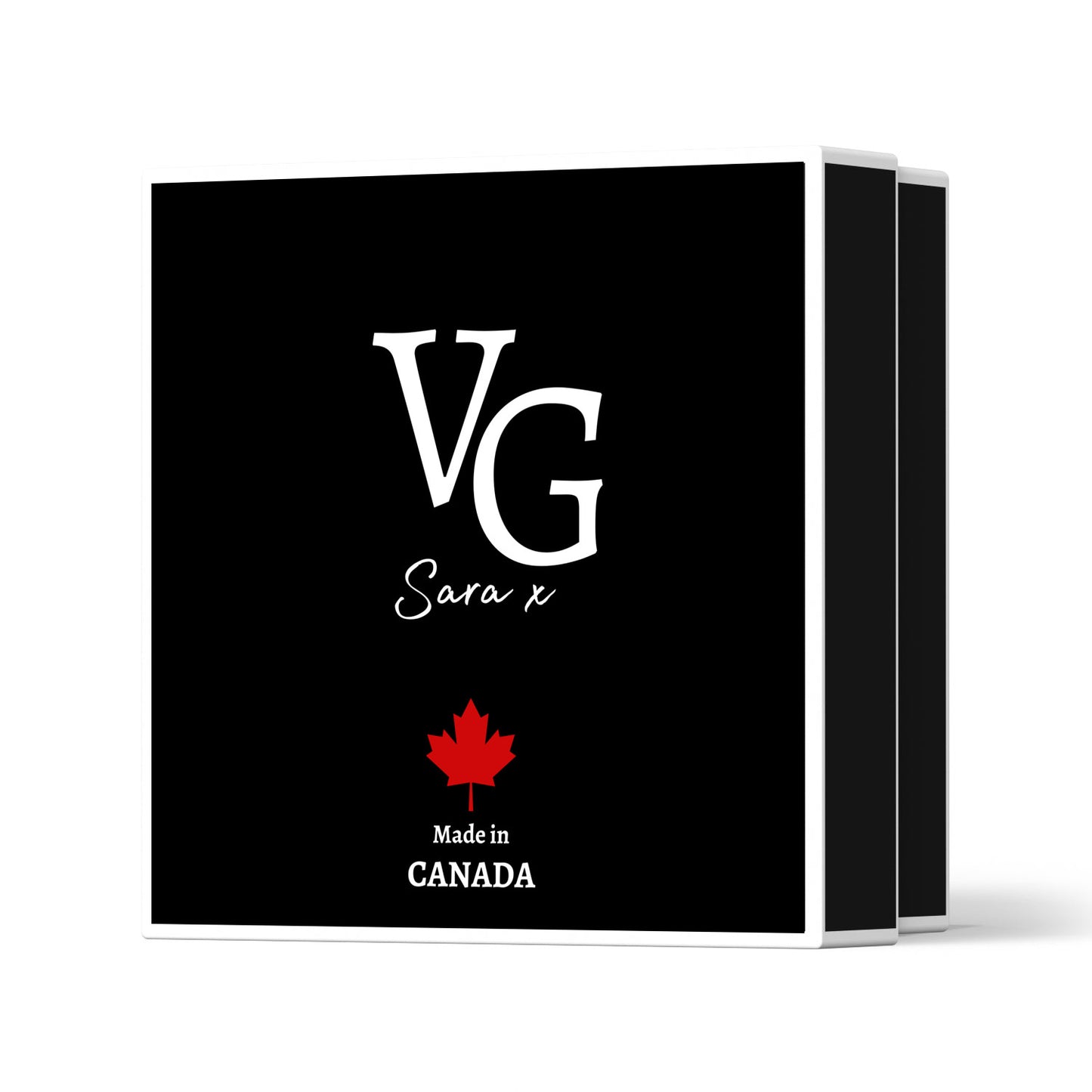 image of a black_whitetrim with Vg Sara x logo on a white background