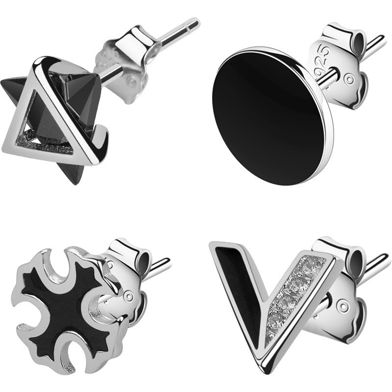 close view of fashion unisex silver ear studs