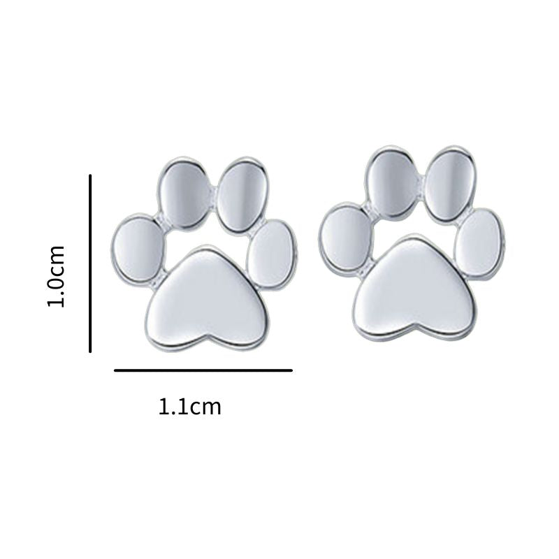 Especifique mesures of a pair sterling silver dog paws earrings in a white canvas