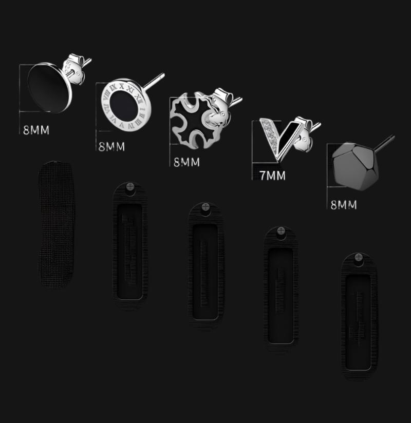 five men earrings of different shapes and their measures