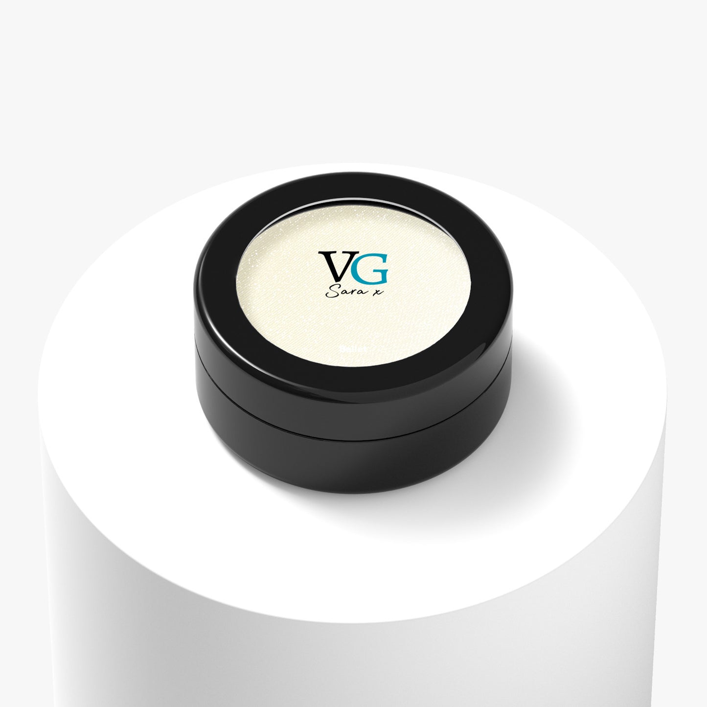 black container of ballet type vegan sparkling eyeshadow with logo on cover VG Sara ☓