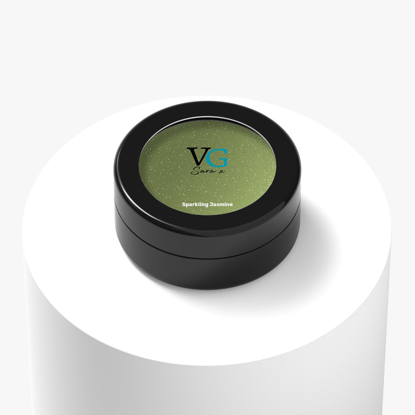 black container of color dirty martini vegan sparkling eyeshadow with logo on cover VG Sara ☓