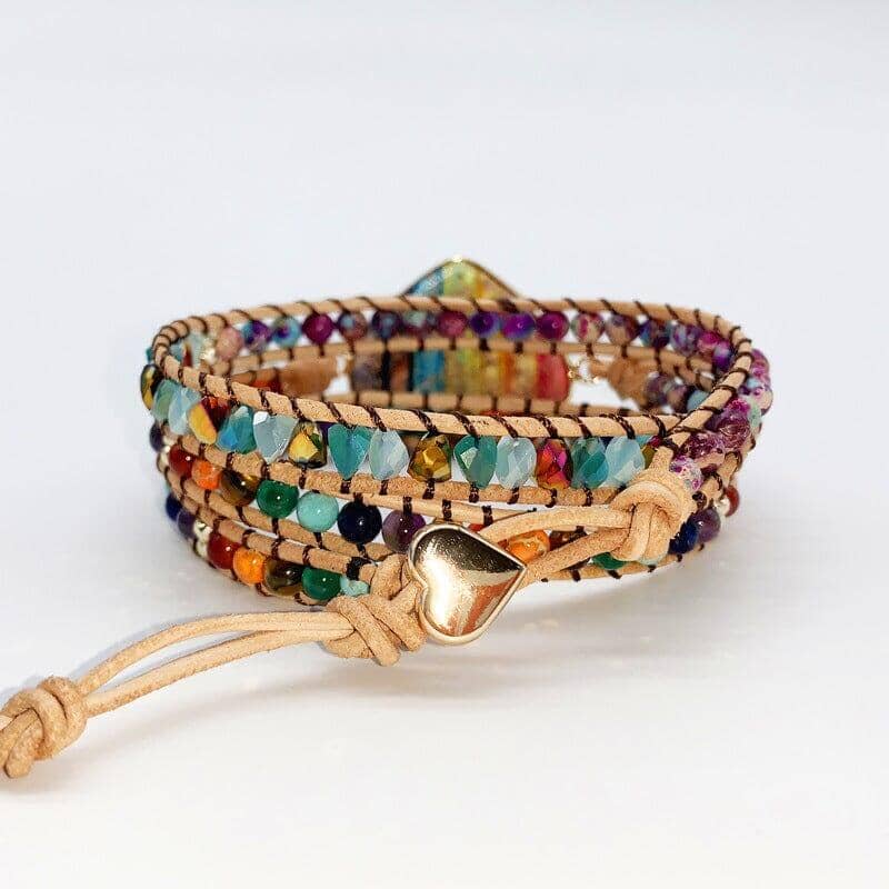 elegant handmade leather love bracelet made with colored stones