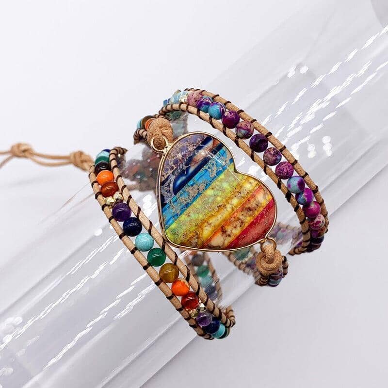 A multicolor handmade stone and leather bracelet
