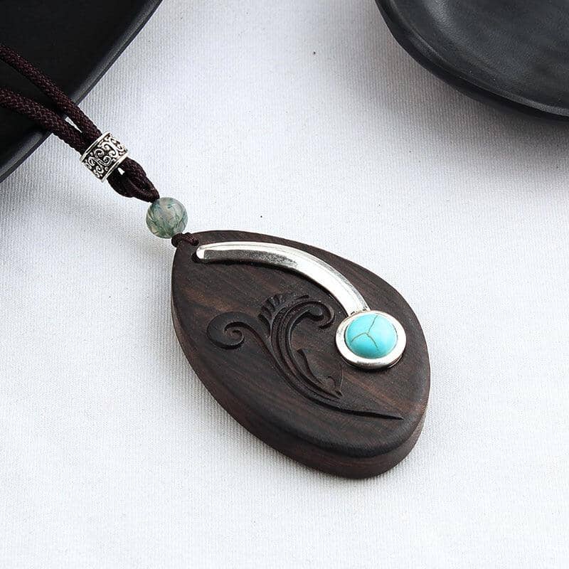 women long cotton and linen ebony wood pendant cosmic style