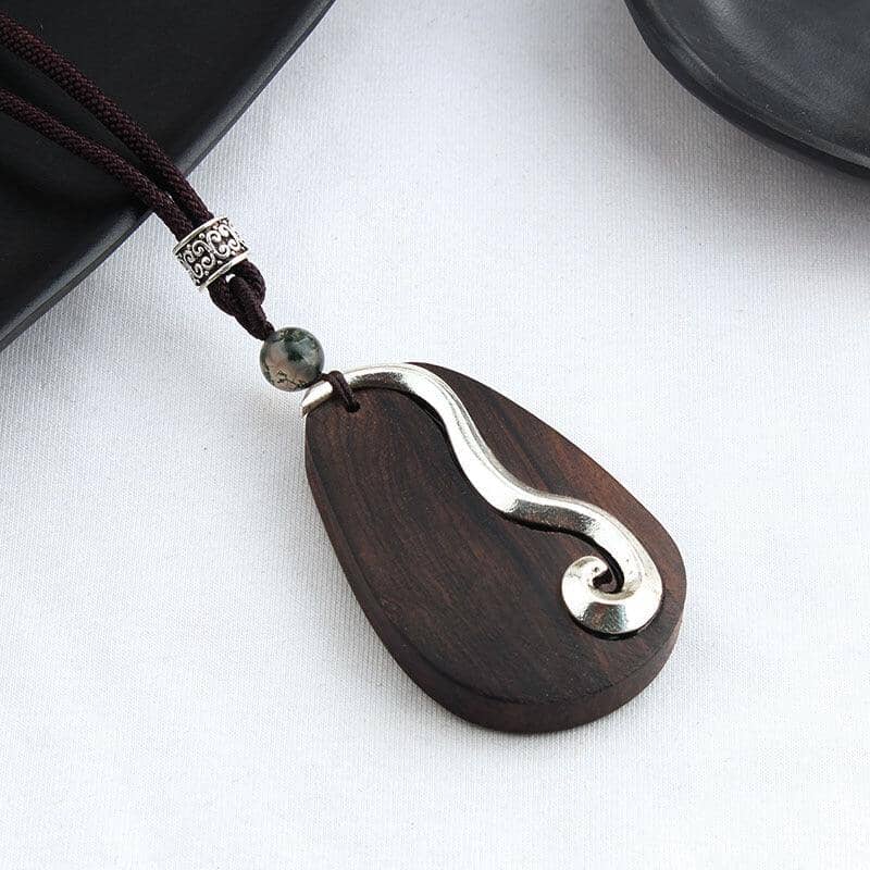 women long cotton and linen ebony wood pendant root snake
