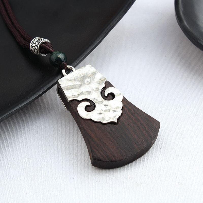 women long cotton and linen ebony wood pendant silver bell