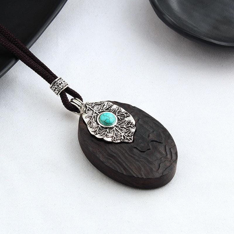 women long cotton and linen ebony wood pendant retro style