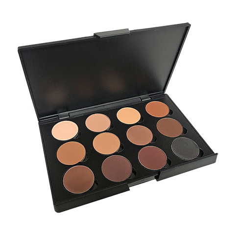 an open box of 12 eyeshadows with dessert brown colors 