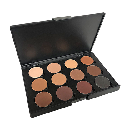 an open box of 12 eyeshadows with dessert brown colors 