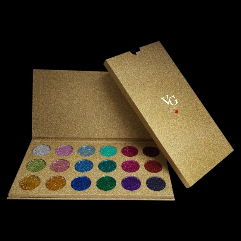 golden palette of glitter with logo VG Sara x