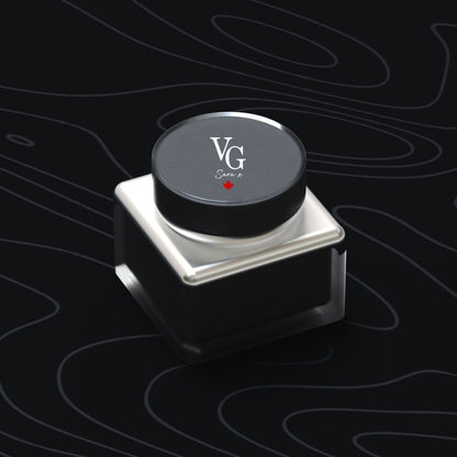  container of anti-aging day cream with logo VG sara x and a red Canadian leaf on a  black canvas