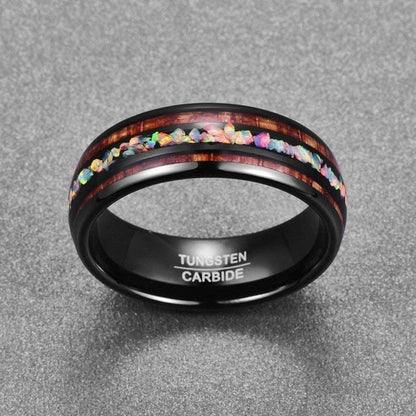 Sophisticated Black and White Tungsten Carbide Ring with a seamless black inlay