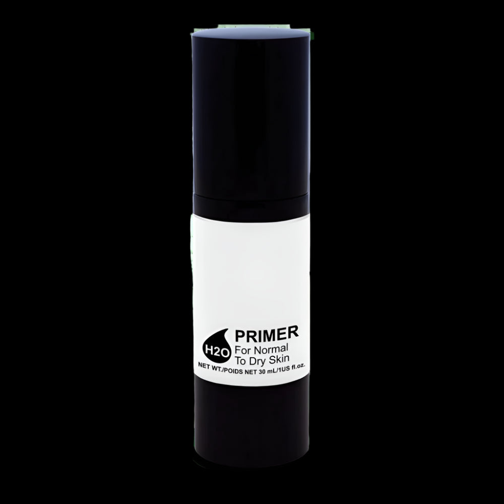 A container of Primer H2O for Normal to Dry Skin on a black canvas