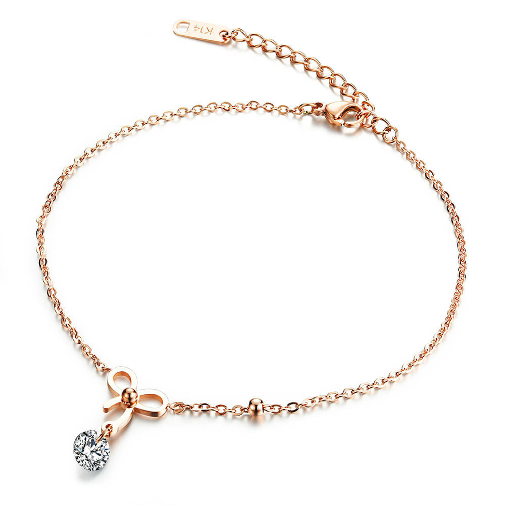 Crystal Sparkling Diamond-studded Bow Anklet on a white canvas