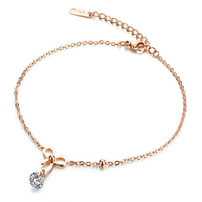 Crystal Sparkling Diamond-studded Bow Anklet on a white canvas