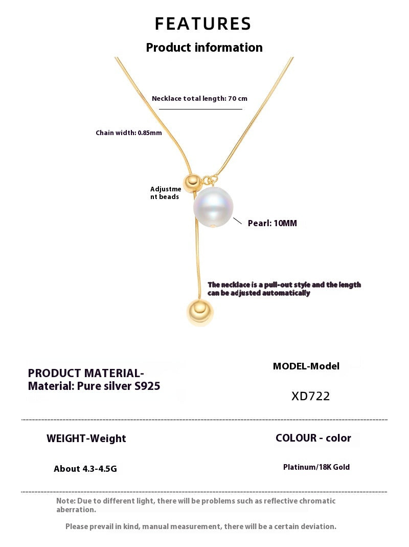specific measures and features of a pearl sterling silver necklace on a white canvas