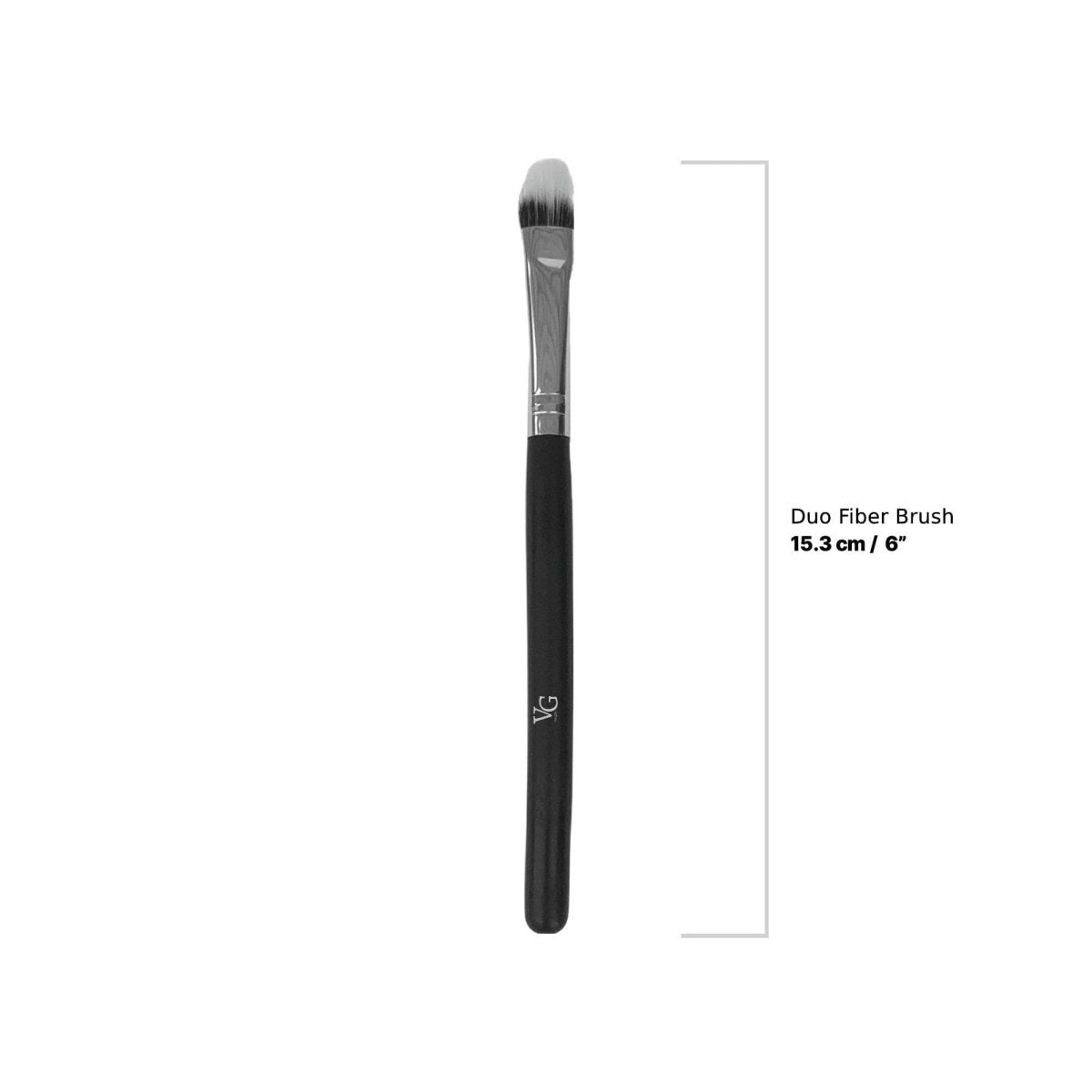 A duo fiber brush with brand logo and measures