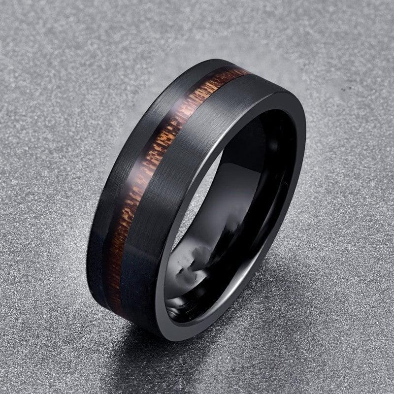 fashion tungsten black ring in acacia on a grey canvas