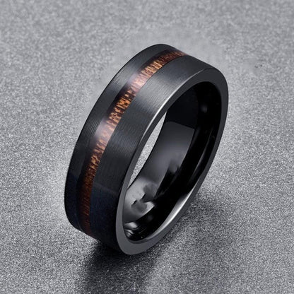 fashion tungsten black ring in acacia on a grey canvas